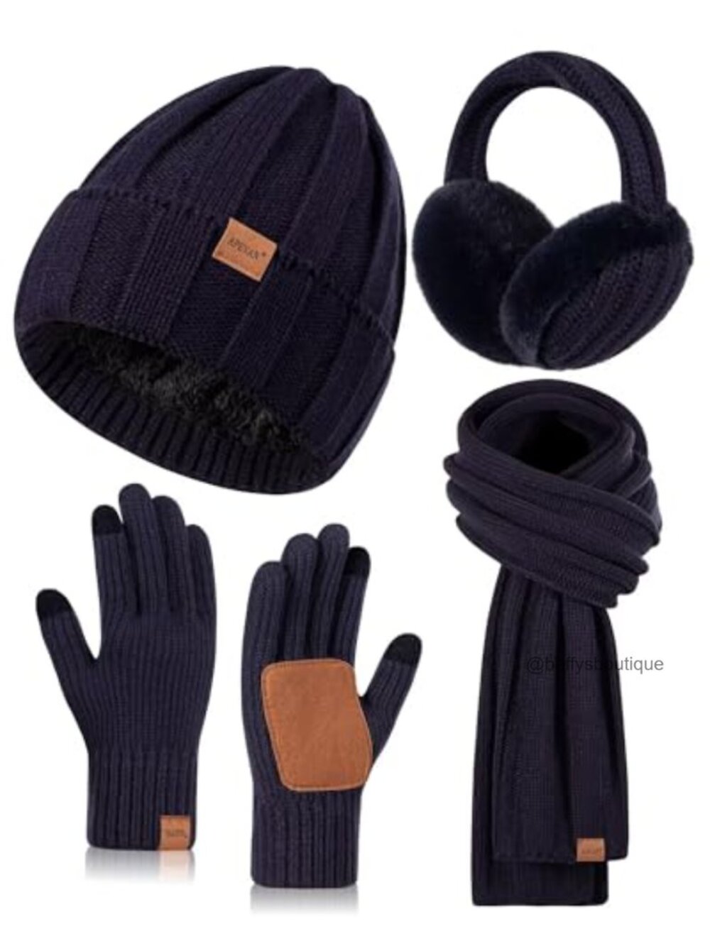 4-in-1 Winter Hat Scarf Gloves Earmuffs Set Fleece Lined Touchscreen